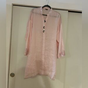 Sapphire Pink Sheer linen Button-Up Tunic
